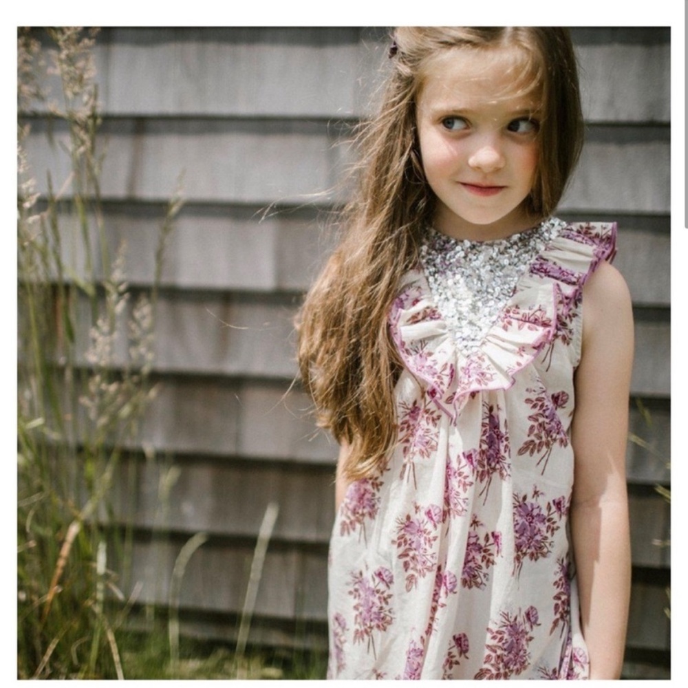 Pink chicken Marly sequin floral ruffle dress Size 7Y
